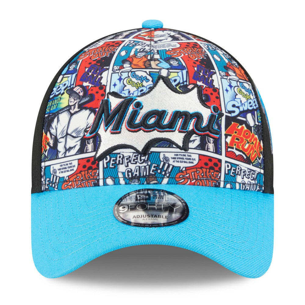 Miami Marlins New Era Youth 2025 MLB Diamond Hero Edition A-Frame 9FORTY Adjustable Hat Discount