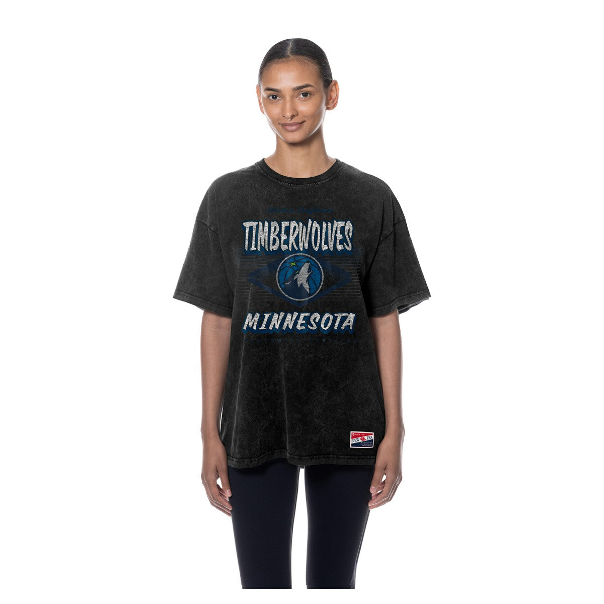 New Era Minnesota Timberwolves Women's Throwback Mineral Wash Oversized T-Shirt Black