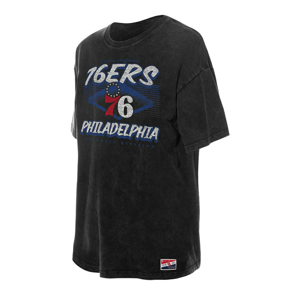 New Era Philadelphia 76ers Women's Throwback Mineral Wash Oversized T-Shirt Black