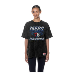 New Era Philadelphia 76ers Women's Throwback Mineral Wash Oversized T-Shirt Black
