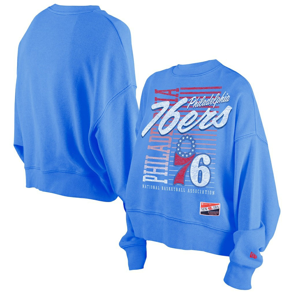 New Era Philadelphia 76ers Women's Boxy Throwback Mineral Wash Sweatshirt Royal