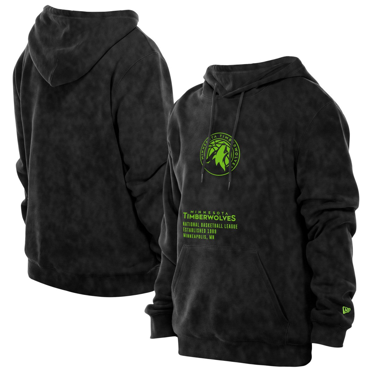 New Era Minnesota Timberwolves Sport Night Mineral Wash Pullover Hoodie Black