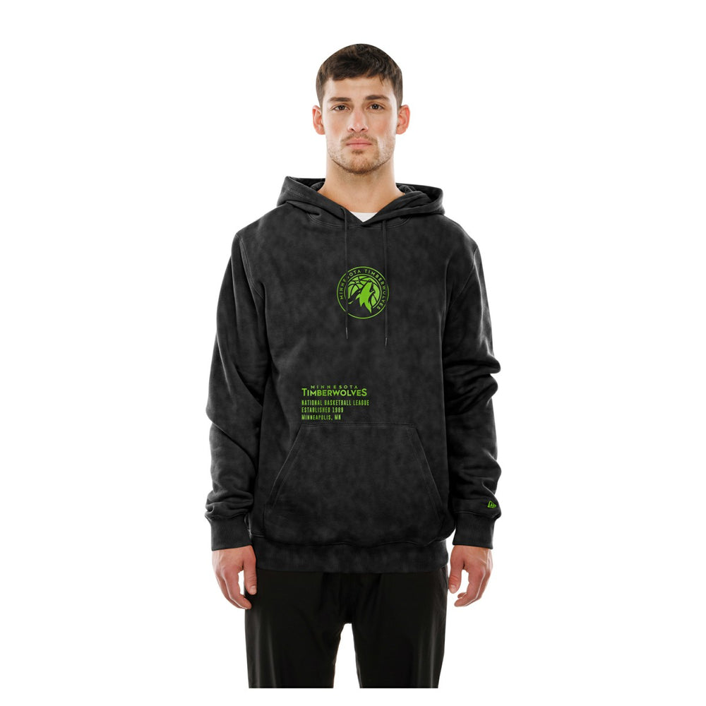 New Era Minnesota Timberwolves Sport Night Mineral Wash Pullover Hoodie Black