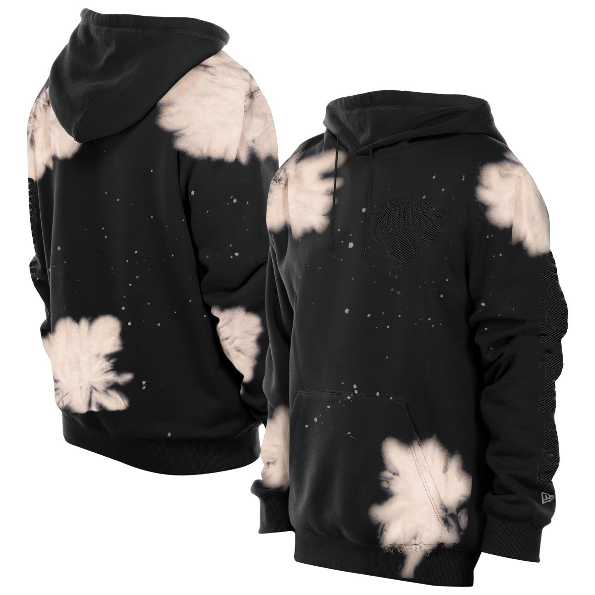 New Era New York Knicks Injection Bleached Out Raw Edge Hoodie Black