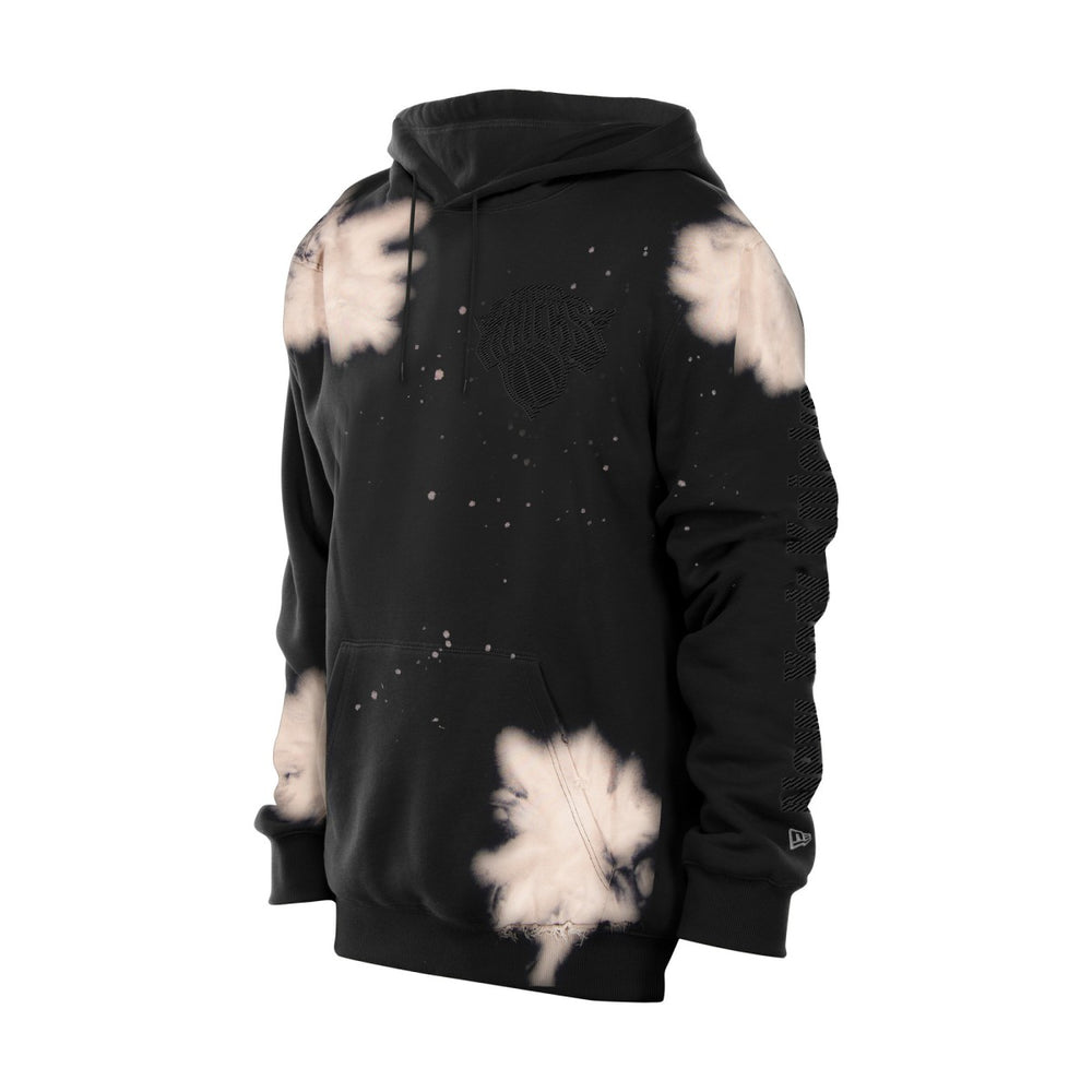 New Era New York Knicks Injection Bleached Out Raw Edge Hoodie Black