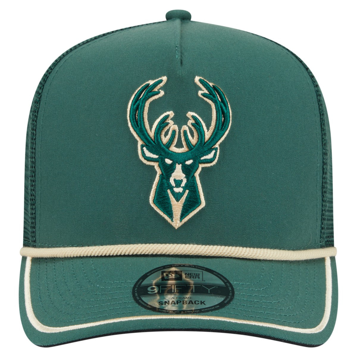 New Era Milwaukee Bucks Vintage Team Rope A-Frame 9FIFTY Snapback Hat Hunter Green