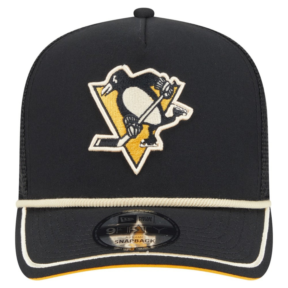 Pittsburgh Penguins New Era Vintage Team Rope A-Frame 9FIFTY Snapback Hat - Black | New Era near me