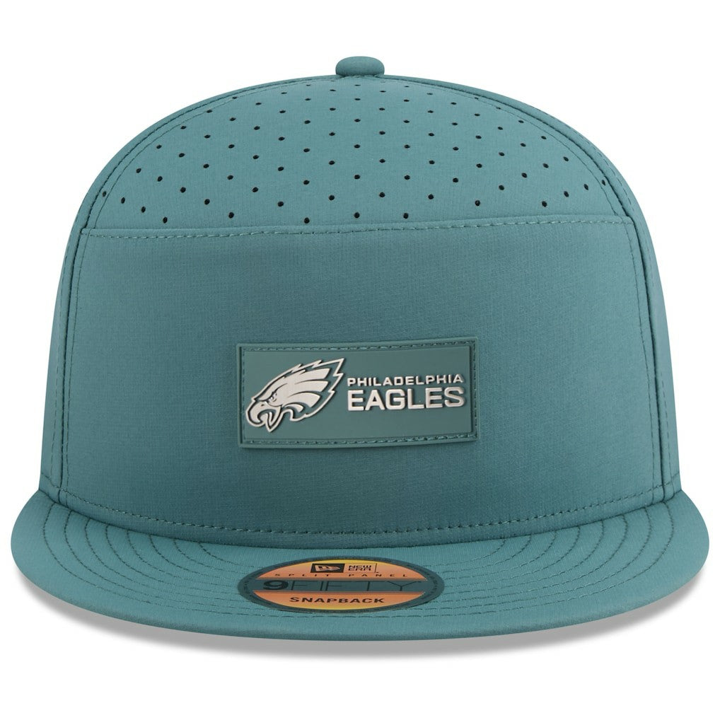 Philadelphia Eagles New Era 2025 Sideline Split Panel 9FIFTY Snapback Hat - Midnight Green - NFL