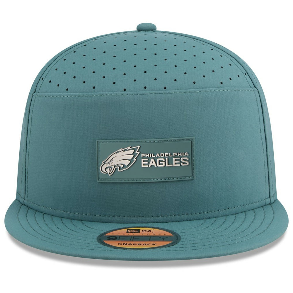 Philadelphia Eagles New Era 2025 Sideline Split Panel 9FIFTY Snapback Hat - Midnight Green - NFL