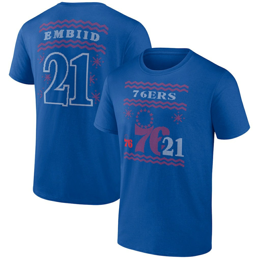 Joel Embiid Philadelphia 76ers Ugly Sweater Name & Number T-Shirt Royal