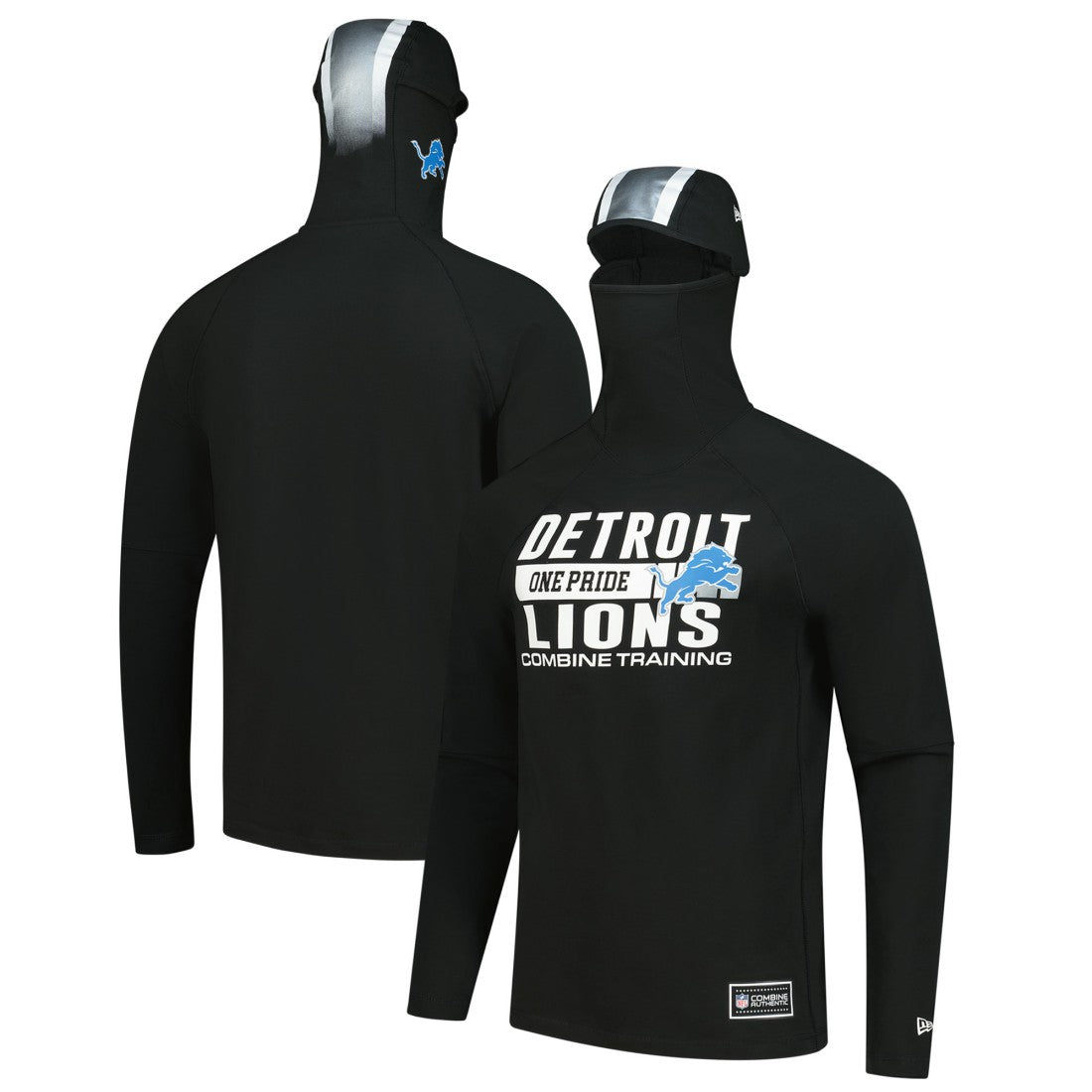 Detroit Lions New Era Functional Fandom Balaclava Helmet Stripe Tri-Blend Hoodie - Black - NFL