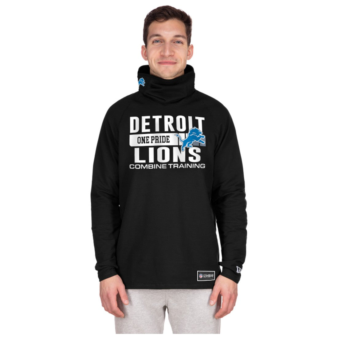 Detroit Lions New Era Functional Fandom Balaclava Helmet Stripe Tri-Blend Hoodie - Black - NFL