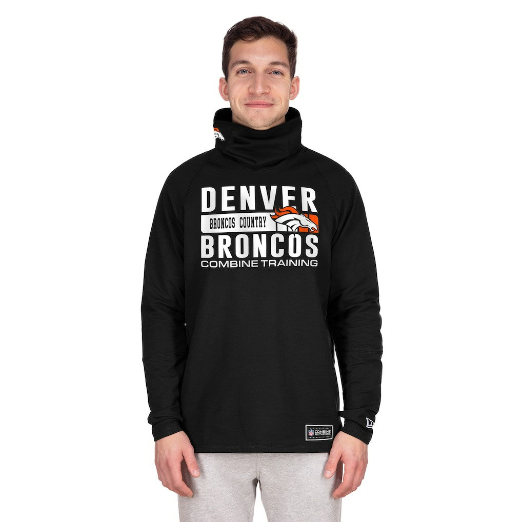 Denver Broncos New Era Functional Fandom Balaclava Helmet Stripe Tri-Blend Hoodie - Black - NFL