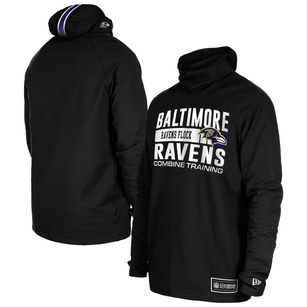 Baltimore Ravens New Era Functional Fandom Balaclava Helmet Stripe Tri-Blend Hoodie - Black - NFL