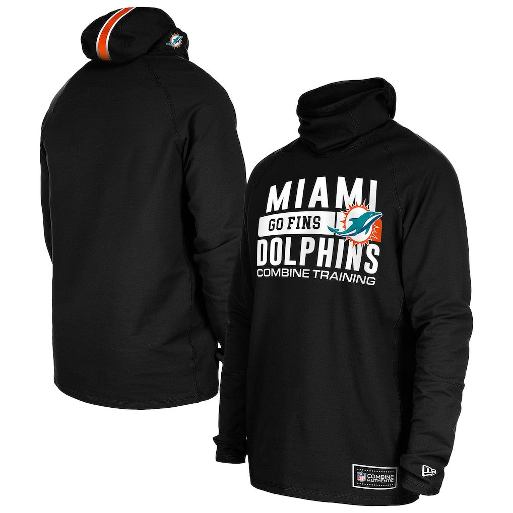 Miami Dolphins New Era Functional Fandom Balaclava Helmet Stripe Tri-Blend Hoodie - Black - NFL