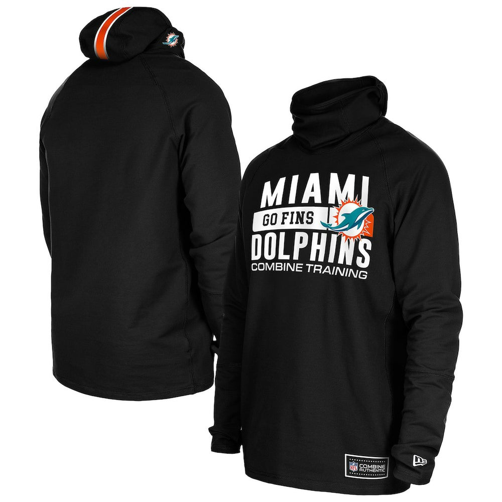 Miami Dolphins New Era Functional Fandom Balaclava Helmet Stripe Tri-Blend Hoodie - Black - NFL
