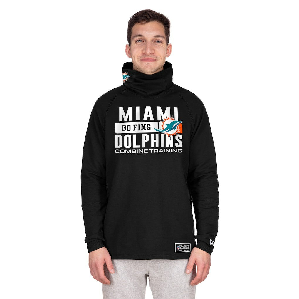 Miami Dolphins New Era Functional Fandom Balaclava Helmet Stripe Tri-Blend Hoodie - Black - NFL