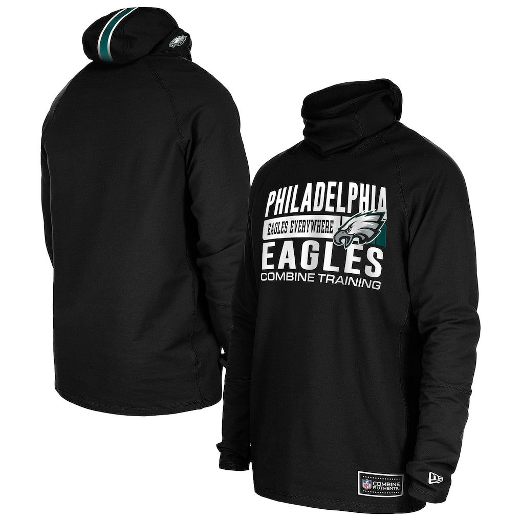 Philadelphia Eagles New Era Functional Fandom Balaclava Helmet Stripe Tri-Blend Hoodie - Black - NFL