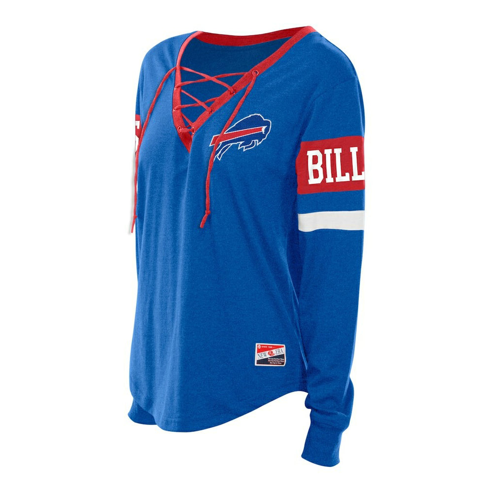 Buffalo Bills New Era Women's Plus Size Throwback Lace-Up Long Sleeve T-Shirt - Blue - NFL