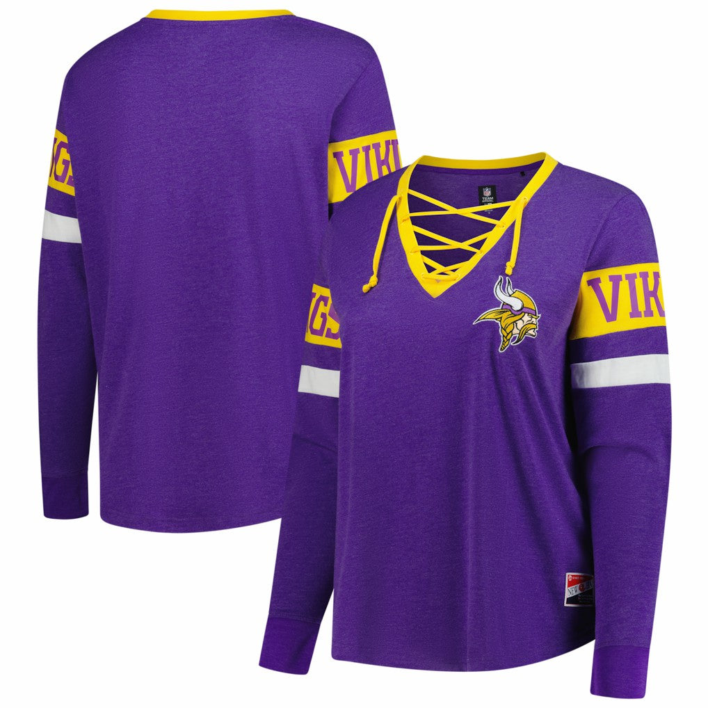 Minnesota Vikings New Era Women's Plus Size Throwback Lace-Up Long Sleeve T-Shirt - Purple - NFL