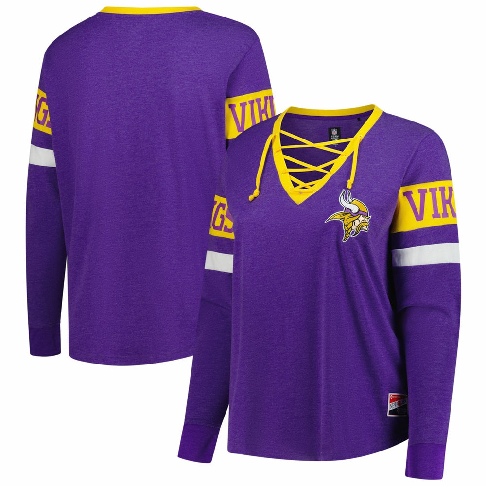 Minnesota Vikings New Era Women's Plus Size Throwback Lace-Up Long Sleeve T-Shirt - Purple - NFL