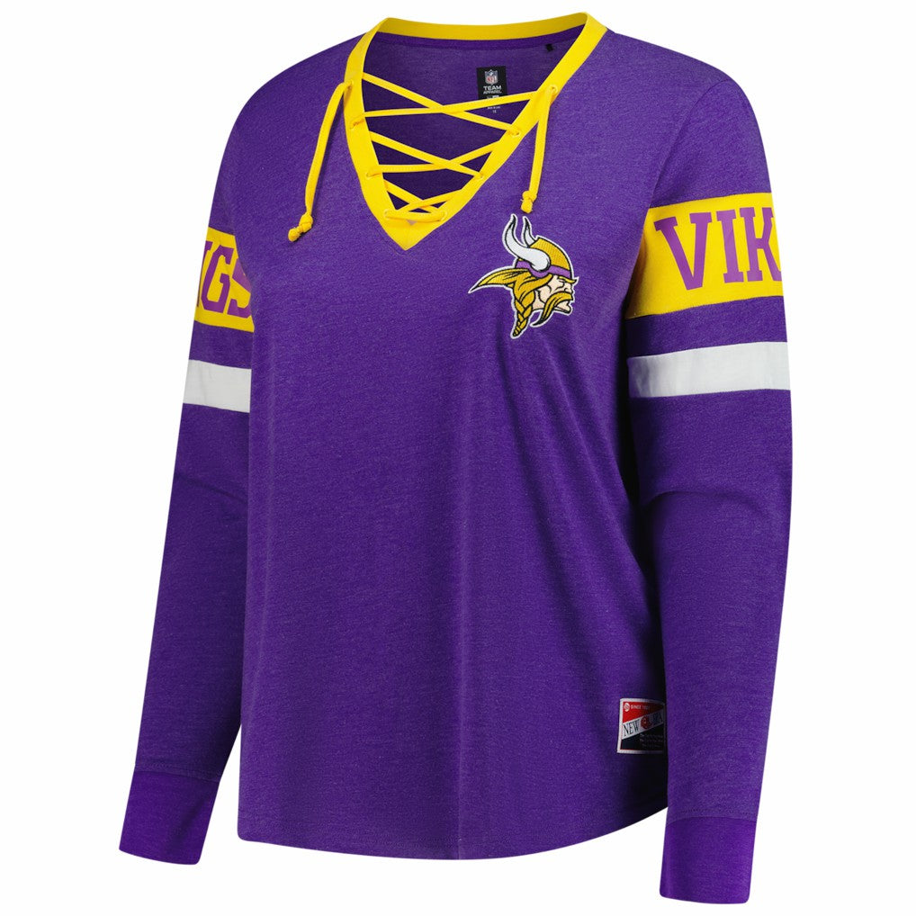 Minnesota Vikings New Era Women's Plus Size Throwback Lace-Up Long Sleeve T-Shirt - Purple - NFL
