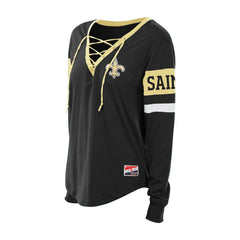 New Orleans Saints New Era Women's Plus Size Throwback Lace-Up Long Sleeve T-Shirt - Black - NFL