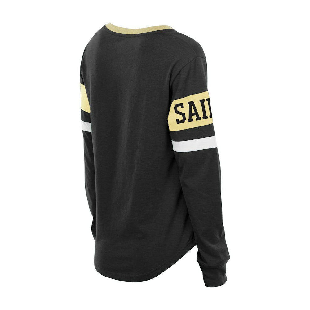 New Orleans Saints New Era Women's Plus Size Throwback Lace-Up Long Sleeve T-Shirt - Black - NFL