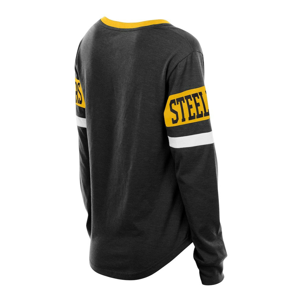 Pittsburgh Steelers New Era Women's Plus Size Throwback Lace-Up Long Sleeve T-Shirt - Black - NFL