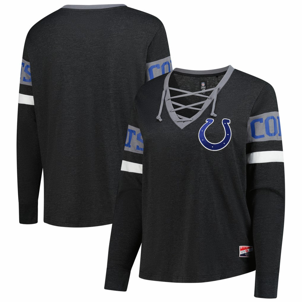 Indianapolis Colts New Era Women's Plus Size Throwback Lace-Up Long Sleeve T-Shirt - Black - NFL