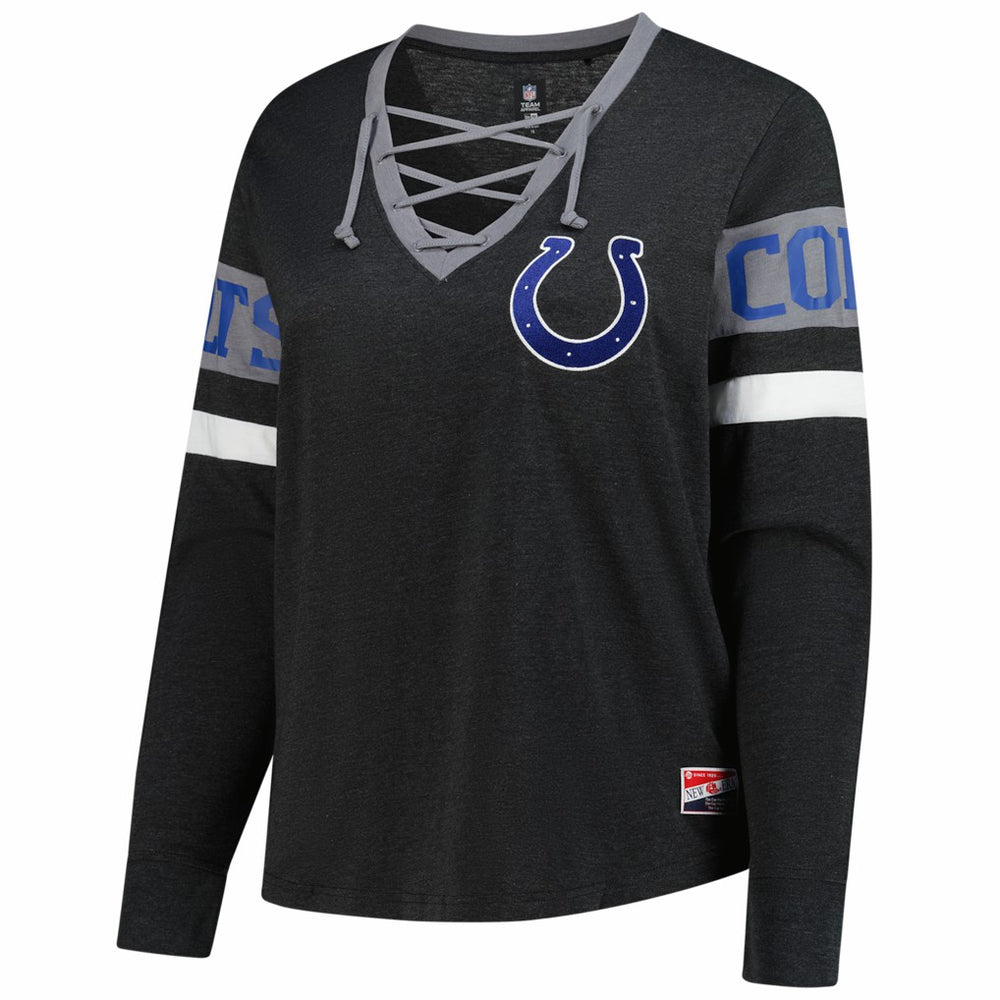 Indianapolis Colts New Era Women's Plus Size Throwback Lace-Up Long Sleeve T-Shirt - Black - NFL