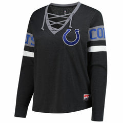 Indianapolis Colts New Era Women's Plus Size Throwback Lace-Up Long Sleeve T-Shirt - Black - NFL