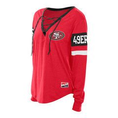 San Francisco 49ers New Era Women's Plus Size Throwback Lace-Up Long Sleeve T-Shirt - Scarlet - NFL