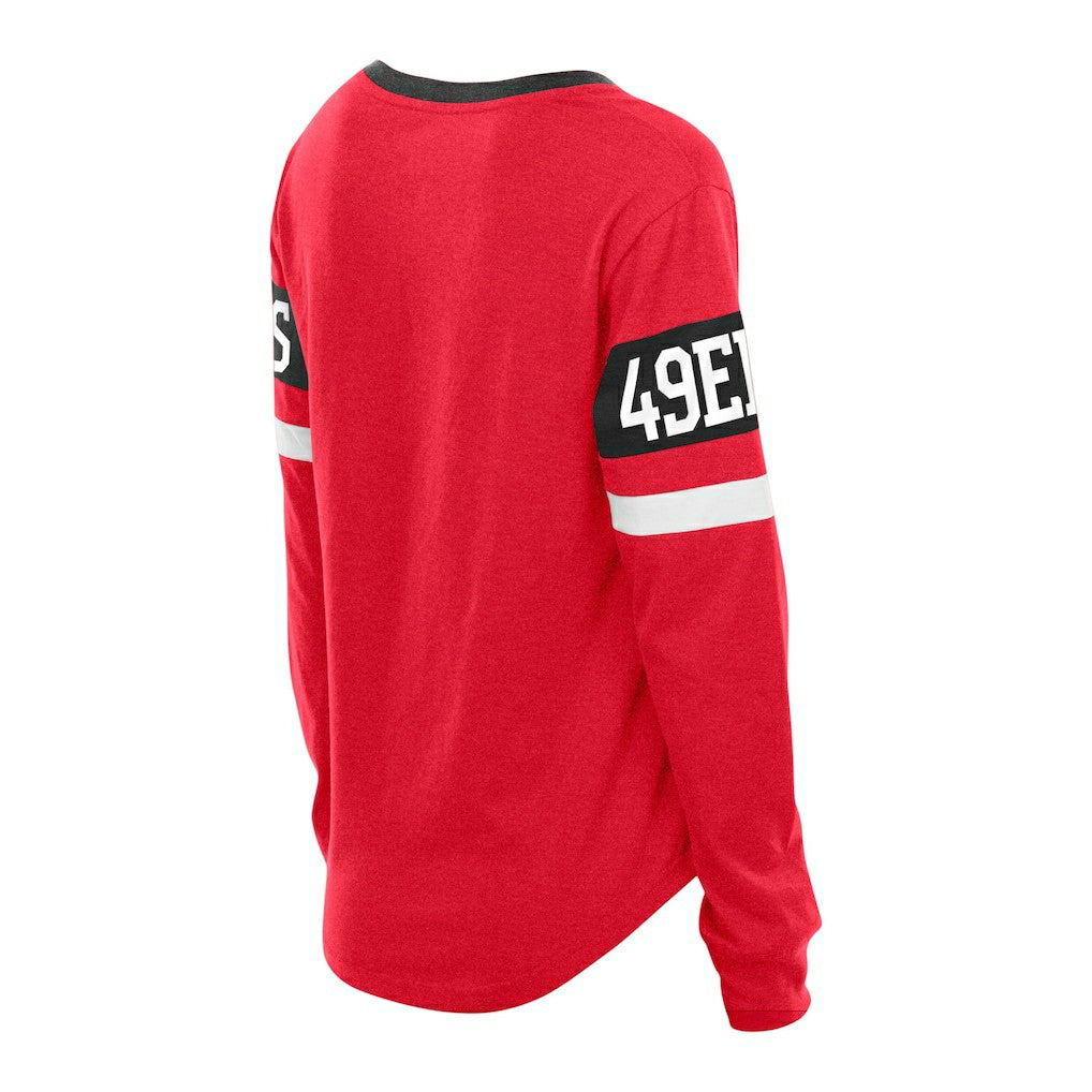 San Francisco 49ers New Era Women's Plus Size Throwback Lace-Up Long Sleeve T-Shirt - Scarlet - NFL
