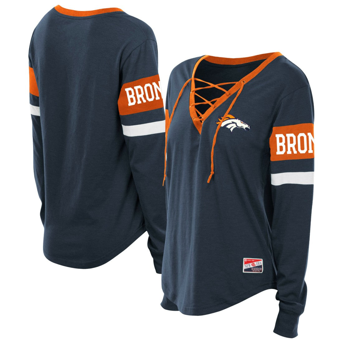 Denver Broncos New Era Women's Plus Size Throwback Lace-Up Long Sleeve T-Shirt - Navy - NFL