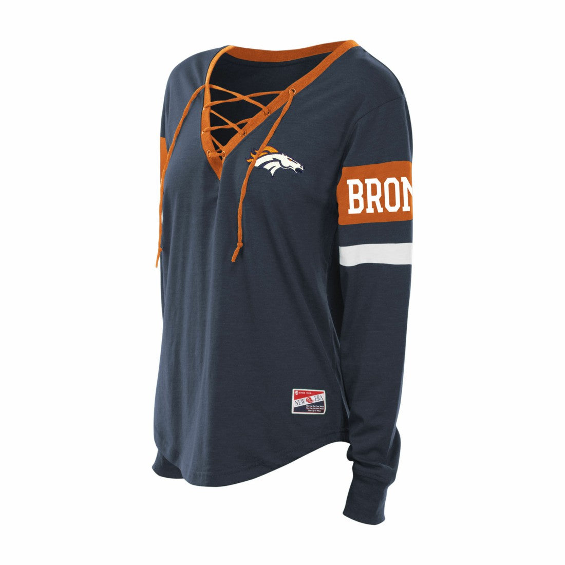 Denver Broncos New Era Women's Plus Size Throwback Lace-Up Long Sleeve T-Shirt - Navy - NFL