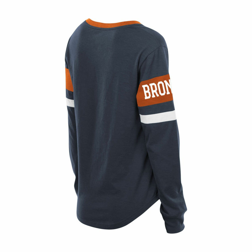 Denver Broncos New Era Women's Plus Size Throwback Lace-Up Long Sleeve T-Shirt - Navy - NFL