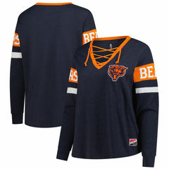 Chicago Bears New Era Women's Plus Size Throwback Lace-Up Long Sleeve T-Shirt - Navy - NFL