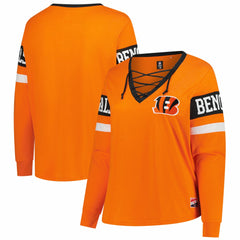 Cincinnati Bengals New Era Women's Plus Size Throwback Lace-Up Long Sleeve T-Shirt - Orange - NFL