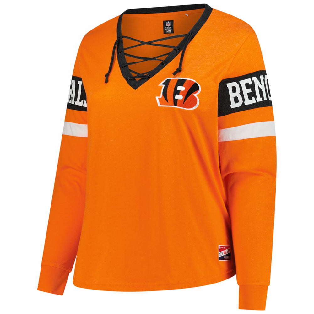 Cincinnati Bengals New Era Women's Plus Size Throwback Lace-Up Long Sleeve T-Shirt - Orange - NFL