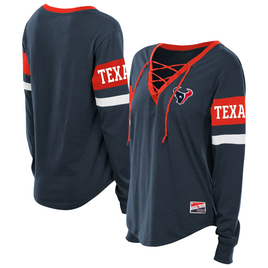 Houston Texans New Era Women's Plus Size Throwback Lace-Up Long Sleeve T-Shirt - Navy - NFL