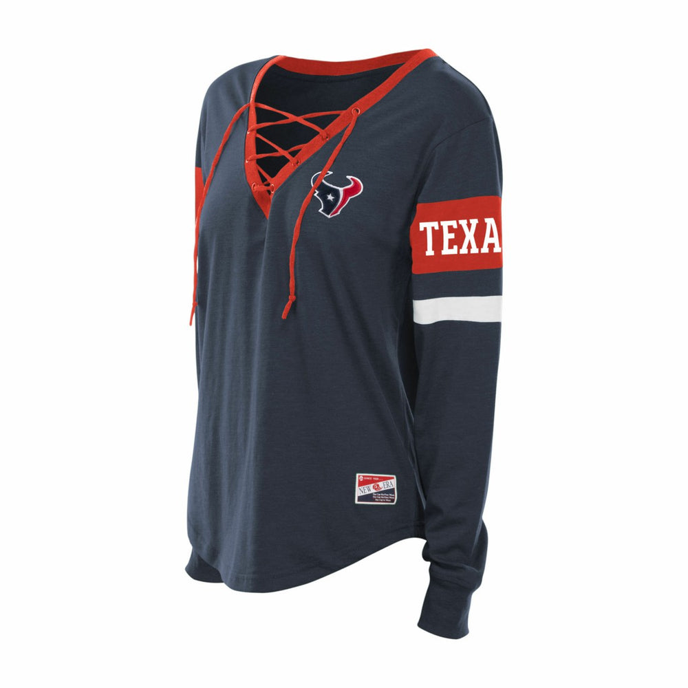 Houston Texans New Era Women's Plus Size Throwback Lace-Up Long Sleeve T-Shirt - Navy - NFL
