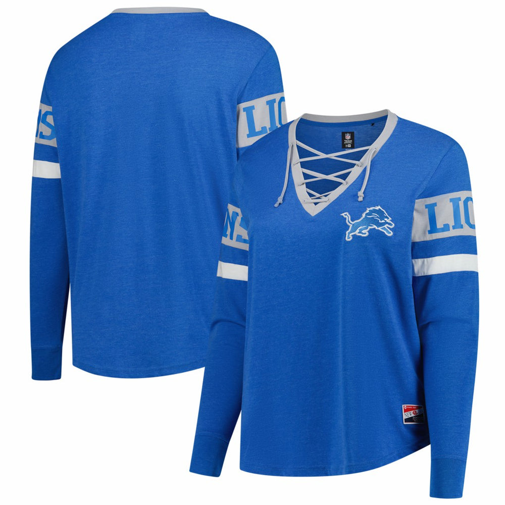 Detroit Lions New Era Women's Plus Size Throwback Lace-Up Long Sleeve T-Shirt - Blue - NFL