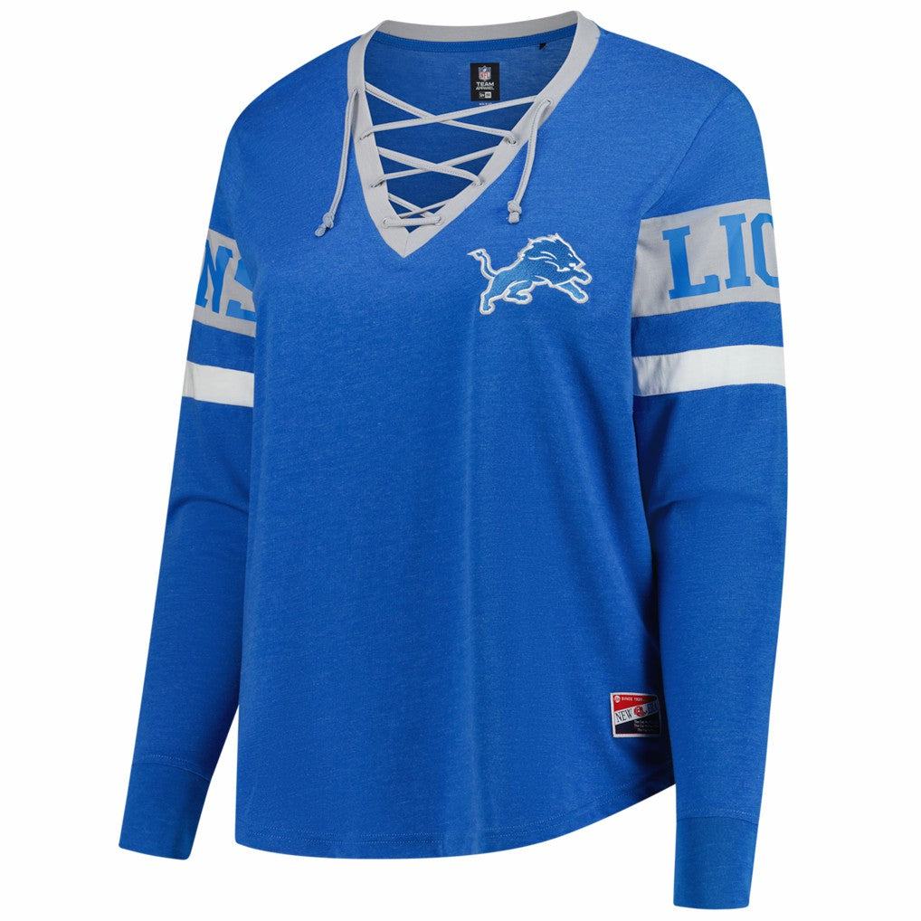 Detroit Lions New Era Women's Plus Size Throwback Lace-Up Long Sleeve T-Shirt - Blue - NFL