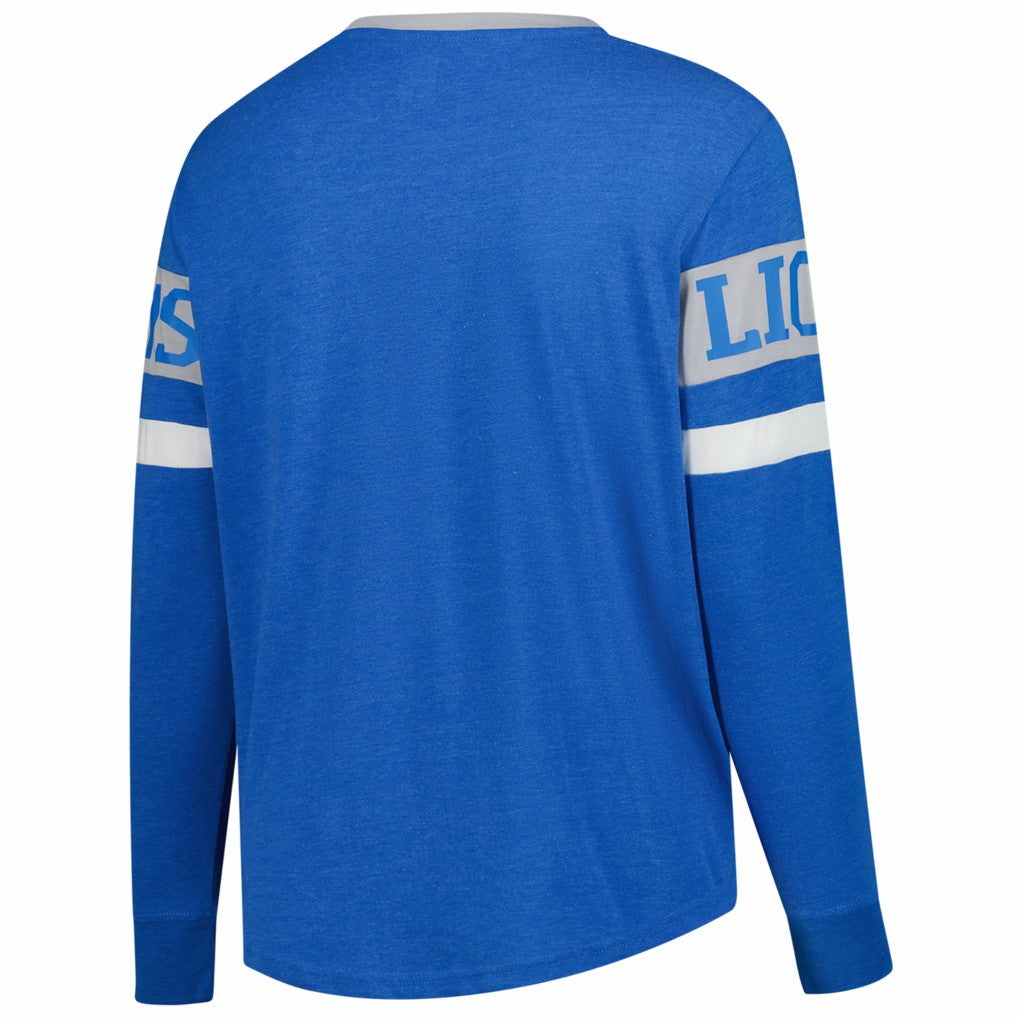 Detroit Lions New Era Women's Plus Size Throwback Lace-Up Long Sleeve T-Shirt - Blue - NFL