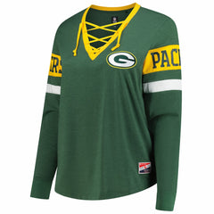 Green Bay Packers New Era Women's Plus Size Throwback Lace-Up Long Sleeve T-Shirt - Green - NFL