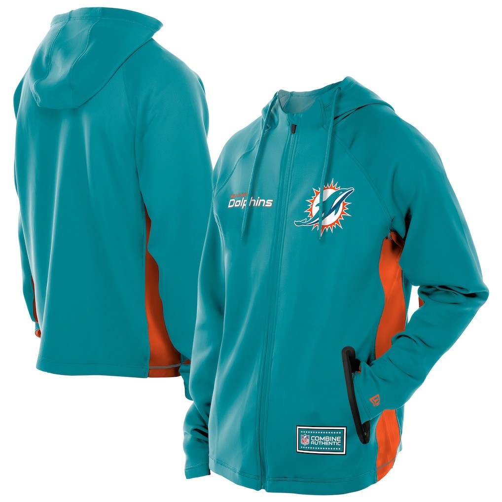 Miami Dolphins New Era Combine Authentic Raglan Scuba Full-Zip Hoodie - Aqua - NFL