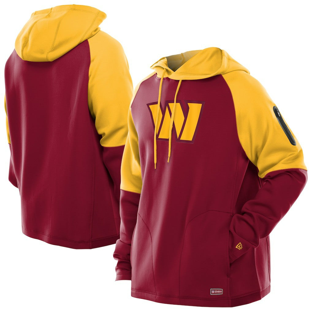 Washington Commanders New Era Combine Authentic Color Block Raglan Pullover Hoodie - Burgundy - NFL
