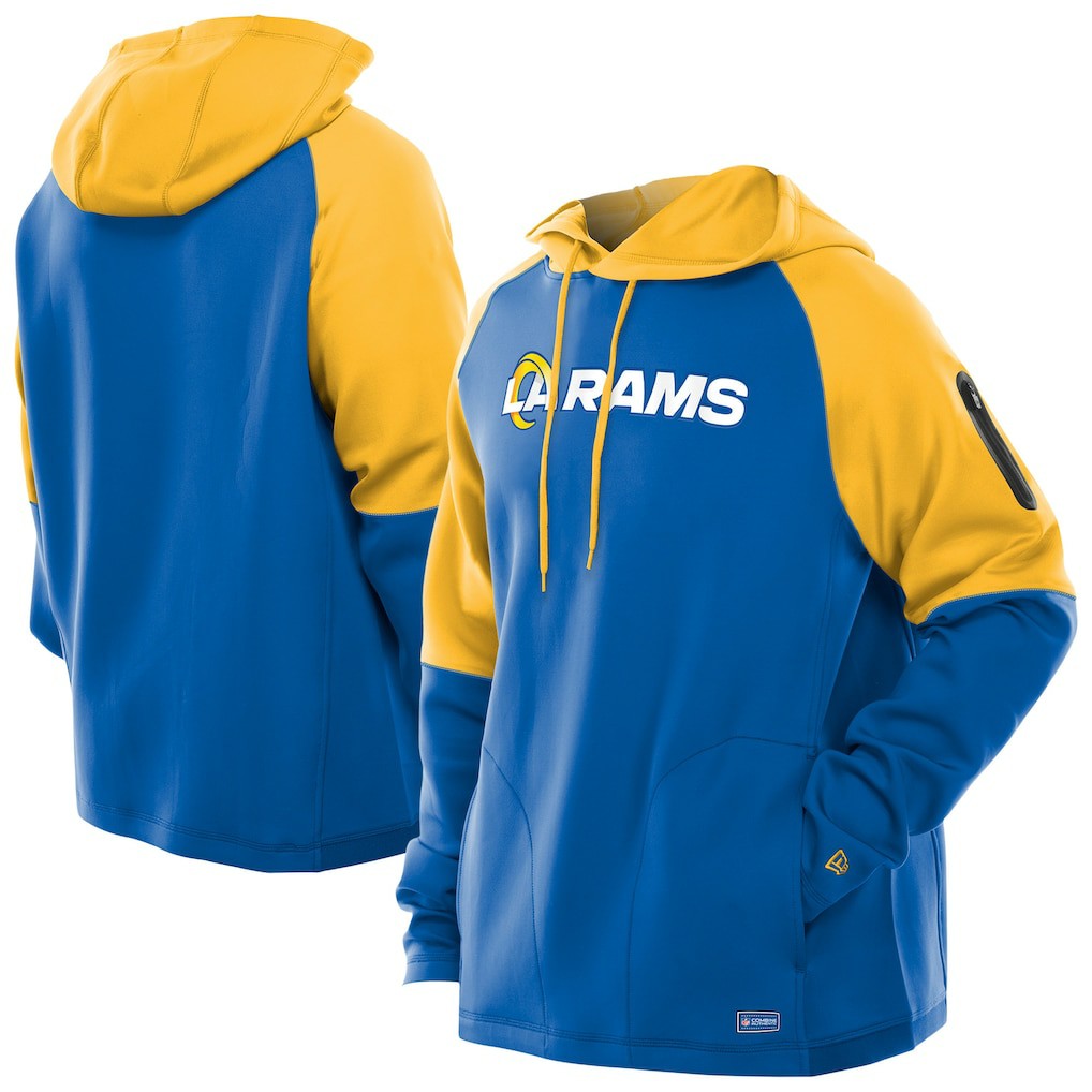 Los Angeles Rams New Era Combine Authentic Color Block Raglan Pullover Hoodie - Royal - NFL