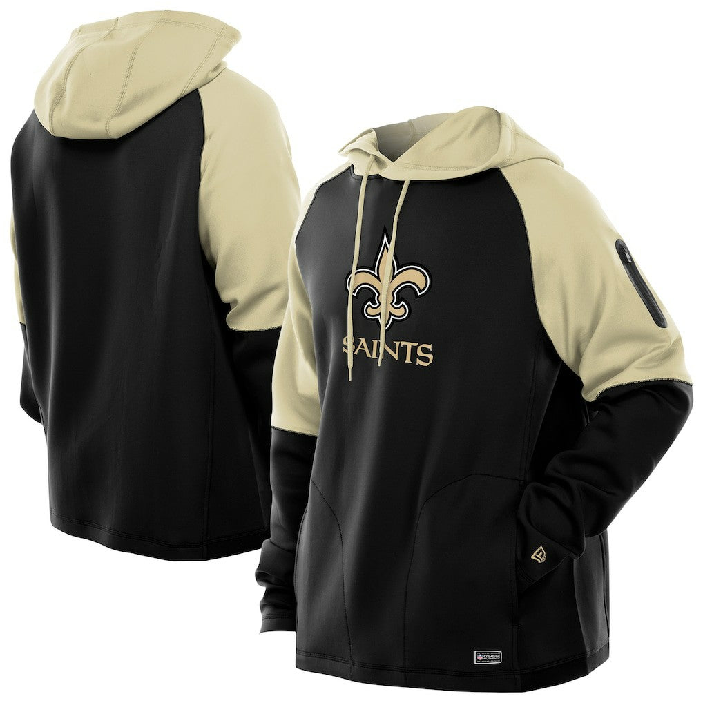 New Orleans Saints New Era Combine Authentic Color Block Raglan Pullover Hoodie - Black - NFL